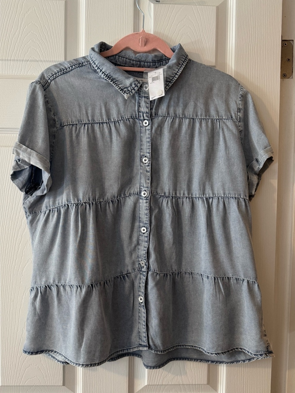 Nawab Billy T Short-Sleeve Light Gray Denim Button-Down Shirt Sz L